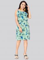 Georgette Sky Blue Casual Wear Printed Readymade Short Dress